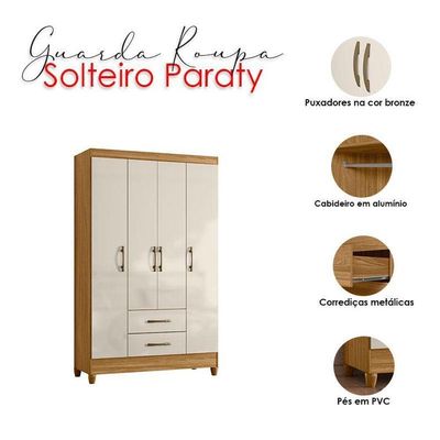 Guarda Roupa Solteiro Paraty E Cômoda Lisboa Freijó Off White - Moval