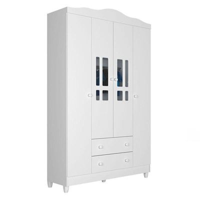 Quarto De Bebê 4 Portas Com Gaveteiro Ariel E Berço Mirelle Branco Brilho - Carolina