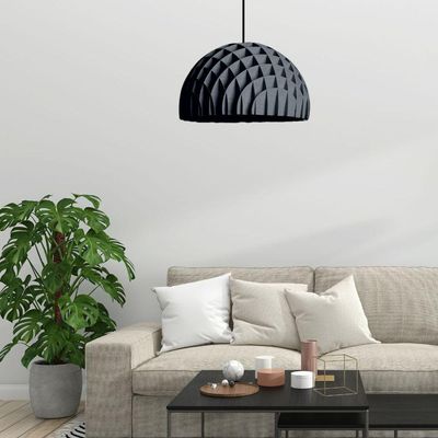 Luminária Teto Tipo Pendente Colméia Mdf - Completa Cor: Preta