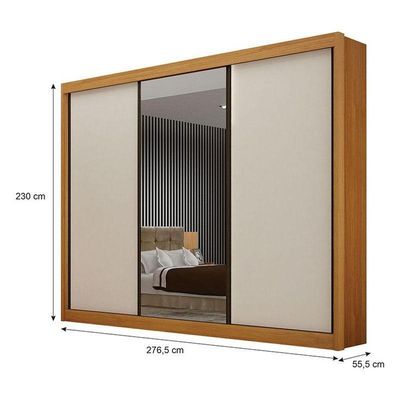 Guarda Roupa Casal 3 Portas Com Espelho São Paulo Gold Cinamomo Off White – Leifer Móveis