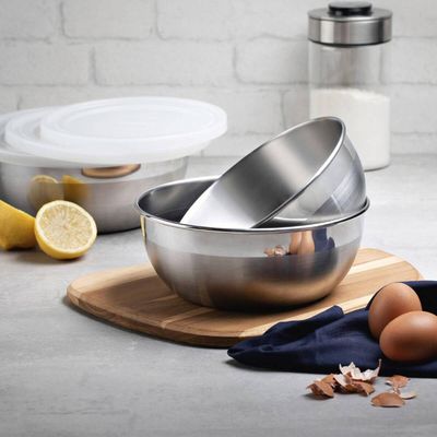Jogo de Potes Inox 3 Peças Tramontina Freezinox 2,9L 2,2L 1,6L Tampa Plástica Mantimentos
