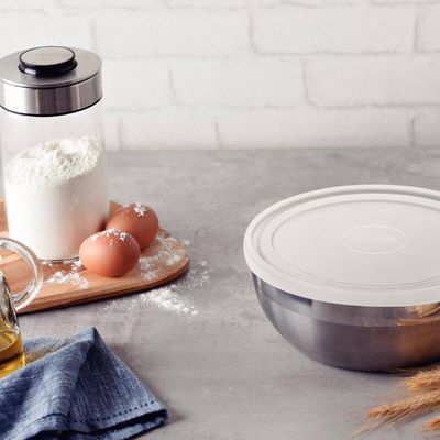 Jogo de Potes Inox 3 Peças Tramontina Freezinox 2,9L 2,2L 1,6L Tampa Plástica Mantimentos