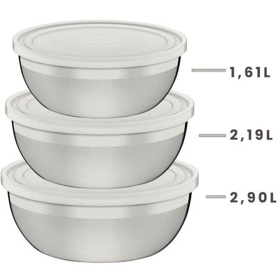 Jogo de Potes Inox 3 Peças Tramontina Freezinox 2,9L 2,2L 1,6L Tampa Plástica Mantimentos