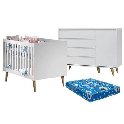 Berço Americano Ludmila E Cômoda Gran Lorena Branco Acetinado Bétula Com Colchão Ortobom – Carolina Baby