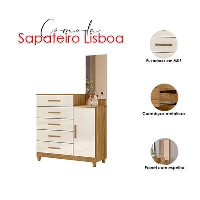 Cômoda Sapateiro Ambiente Lisboa Freijó Off White Com Espelho - Moval