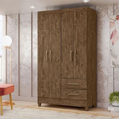 Guarda Roupa Solteiro Chile 4 Portas Castanho Wood - Moval