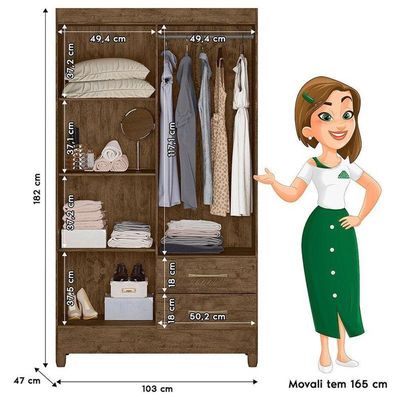 Guarda Roupa Solteiro Chile 4 Portas Castanho Wood - Moval