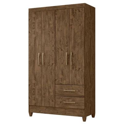 Guarda Roupa Solteiro Chile 4 Portas Castanho Wood - Moval