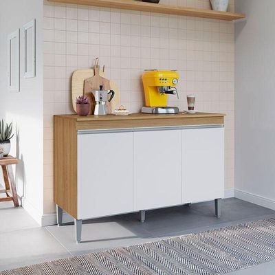 Balcão De Cozinha Ambiente Manu Com Tampo 120cm Amêndoa Branco - Ajl
