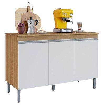 Balcão De Cozinha Ambiente Manu Com Tampo 120cm Amêndoa Branco - Ajl