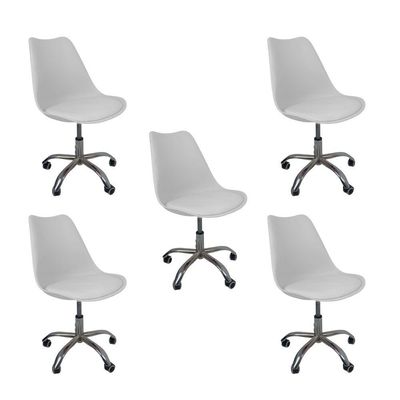 Kit 5 Cadeiras Office Base Cromada Com Rodizio Giratória Saarinen Branco