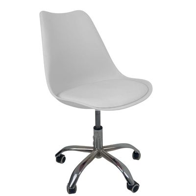 Kit 5 Cadeiras Office Base Cromada Com Rodizio Giratória Saarinen Branco