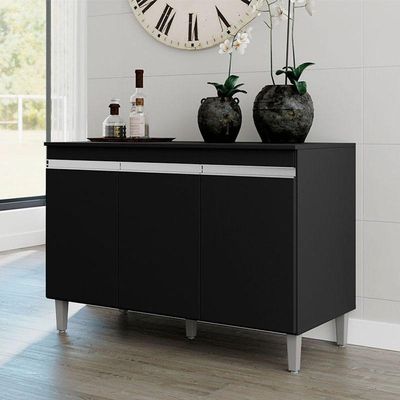 Balcão De Pia Manu Com Tampo 120 Cm Preto Fosco - Ajl