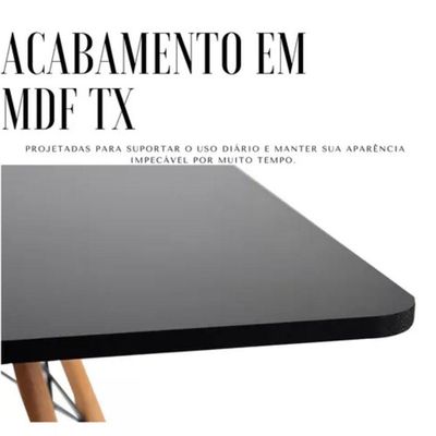 Mesa Jantar Sala Cozinha Eiffel Eames Elegante 90cm Quadrada Canto Arredondado Moderno Cor Preto