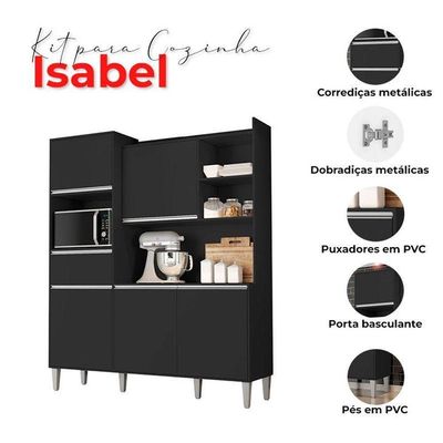 Armário Para Cozinha Kit Ambiente Isabel Preto Fosco - Ajl