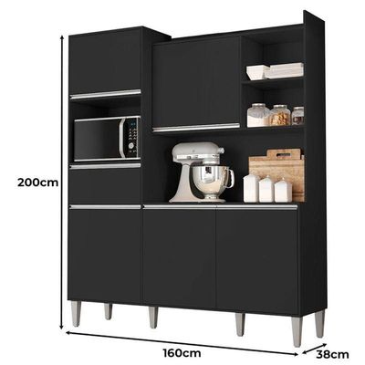 Armário Para Cozinha Kit Ambiente Isabel Preto Fosco - Ajl