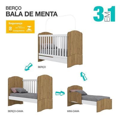 Quarto De Bebê Pique-esconde Com Berço Bala De Menta Rústico Branco - Henn