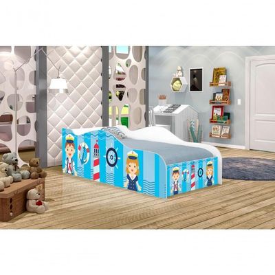 Cama Carro Fun Adesivada Capitão Marinhos Meninos Solteiro