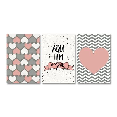 Quadros Decorativos Sala Frase Aqui Tem Amor Kit 3 Placas
