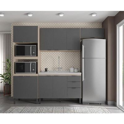 Cozinha Modulada Firenze Fmt004 Avena Touch Grafito - Demóbile