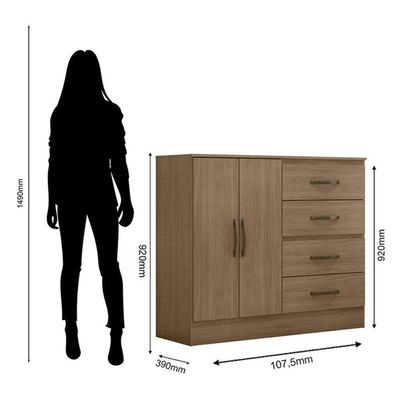Comoda Lite 4 Gavetas 2 Portas Carvalho Oak - Móveis Leão