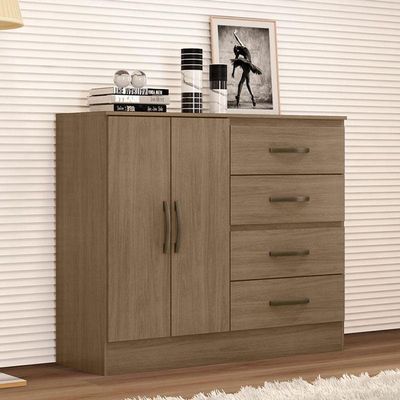 Comoda Lite 4 Gavetas 2 Portas Carvalho Oak - Móveis Leão