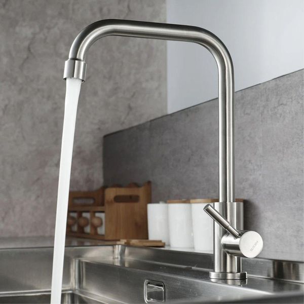 Torneira Inox Escovado De Bancada Mesa Cuba Para Cozinha Bica Alta