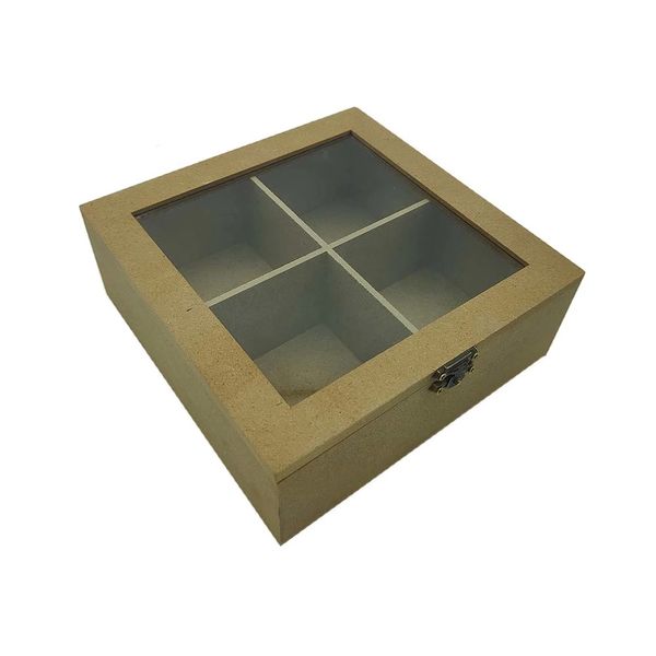 Caixa Mdf Le com 4 Divisórias com Tampa Acrílica 18x18x6.5cm Caixa Mdf Le com 4 Divisórias com Tampa Acrílica 18x18x6.5cm