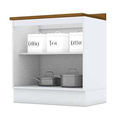 Balcão 2 Portas 80 Cm Americana Branco Com Tampo Nature – Henn