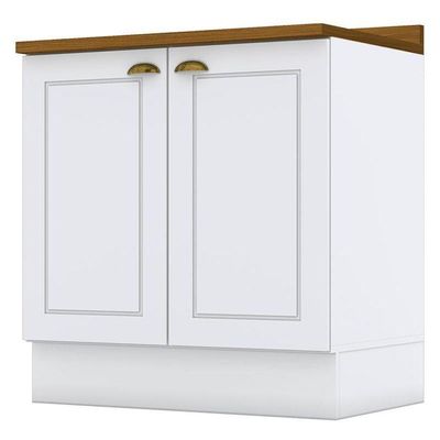 Balcão 2 Portas 80 Cm Americana Branco Com Tampo Nature – Henn
