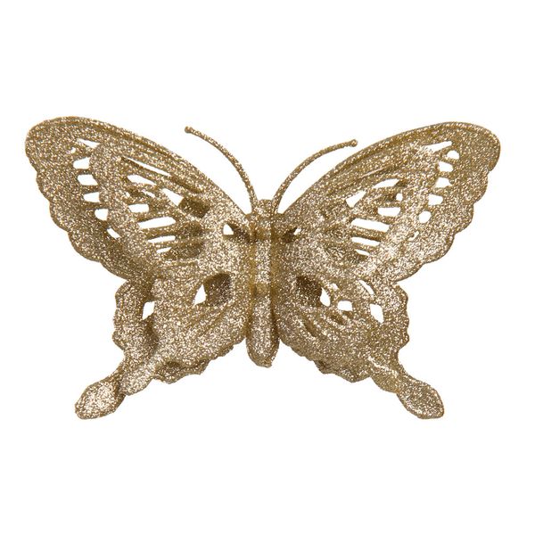 Enfeite Borboleta Natal com 2 Champanhe 9X14cm D&A