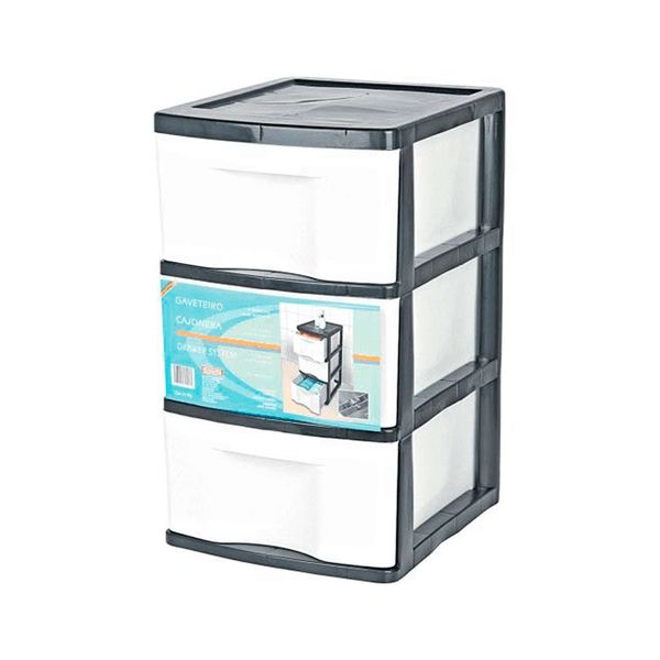 Gaveteiro de Chão São Bernardo com 3 Gavetas Plástico 33x38x56cm Preto e Branco Gaveteiro de Chão São Bernardo com 3 Gavetas Plástico 33x38x56cm Preto e Branco