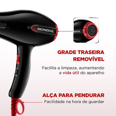 Secador de Cabelo Mondial Turbo Color Red SC-41 Preto 1900W - 220V