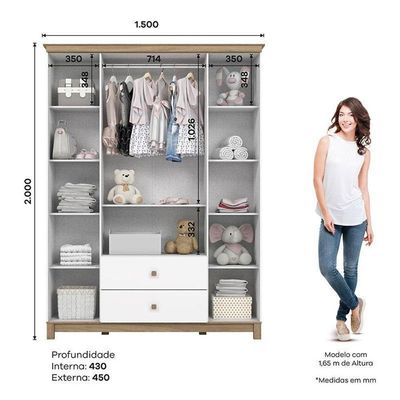 Guarda Roupa Infantil Aconchego 4 Portas Branco Jequitibá Hp - Henn
