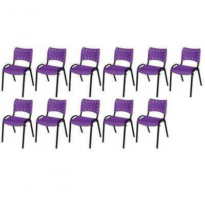 Cadeira Iso Base Preto Igreja, Escola, Escritório - Violeta Kit 11 Peças