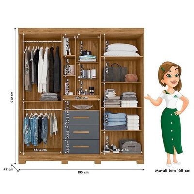 Guarda Roupa Solteiro Eldorado E Cômoda Georgia Freijó Cinza - Moval
