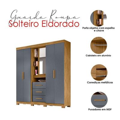 Guarda Roupa Solteiro Eldorado E Cômoda Georgia Freijó Cinza - Moval