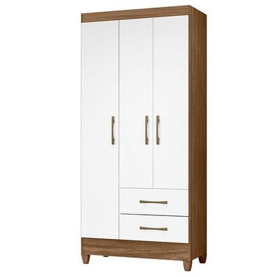 Guarda Roupa Solteiro Ambiente Lima 3 Portas Naturale Branco - Moval