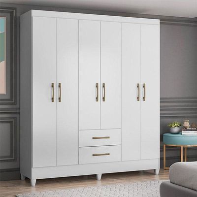 Guarda Roupa Casal Panamá 6 Portas Branco Brilho - Moval