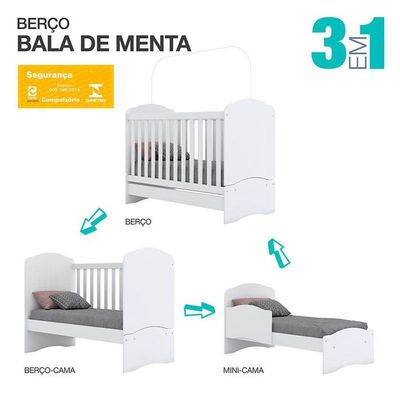 Berço Nacional Bala De Menta E Cômoda Infantil Pique-esconde Branco - Henn