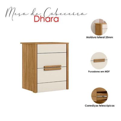 Mesa De Cabeceira Ambiente Dhara Freijó Off White - Moval