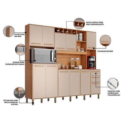 Kit Cozinha Compacta Petra Cinamomo Off White - Valdemóveis