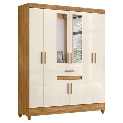 Guarda Roupa Casal Ambiente Portugal 8 Portas Freijó Off White Com Espelho - Moval