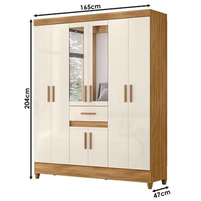 Guarda Roupa Casal Ambiente Portugal 8 Portas Freijó Off White Com Espelho - Moval
