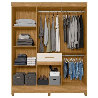 Guarda Roupa Casal Ambiente Portugal 8 Portas Freijó Off White Com Espelho - Moval