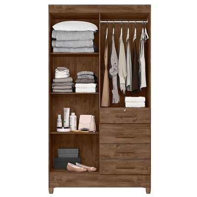 Guarda Roupa Solteiro Ambiente Sobral 4 Portas Castanho Wood Com Espelho - Moval