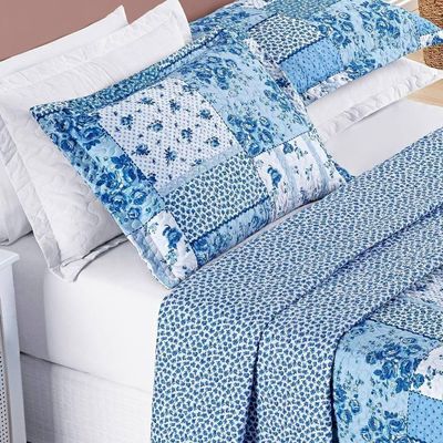 Colcha Estampada Dupla Face Bouti King 03 Peças - Azul Sereno