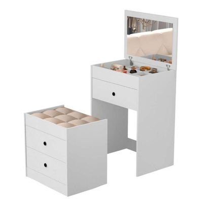 Penteadeira Cômoda Gaveteiro Com Banqueta Embutido Mdf Espelho Basculante Branco