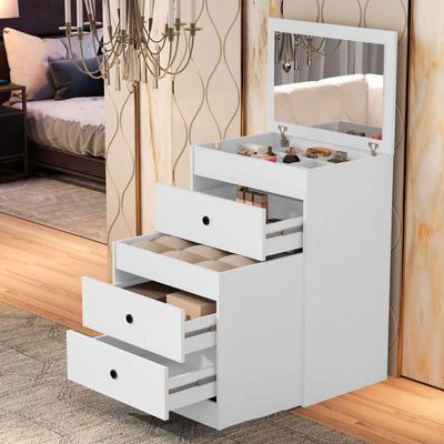 Penteadeira Cômoda Gaveteiro Com Banqueta Embutido Mdf Espelho Basculante Branco