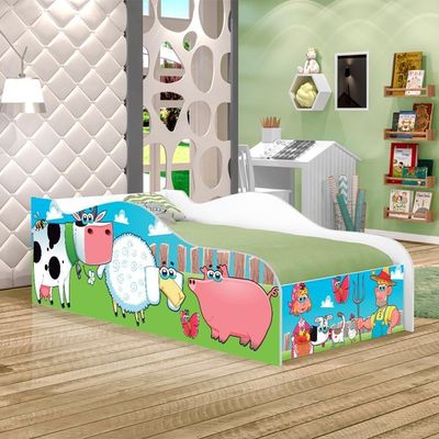 Cama Carro Fun Adesivada Fazendinha E Vaquinha Solteiro